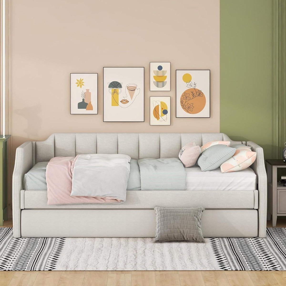 Dagbed Met Rolbed - Slaapbank Bank - Ruimte Besparen - Inclusief Extra Bed - 90 x 200 cm -