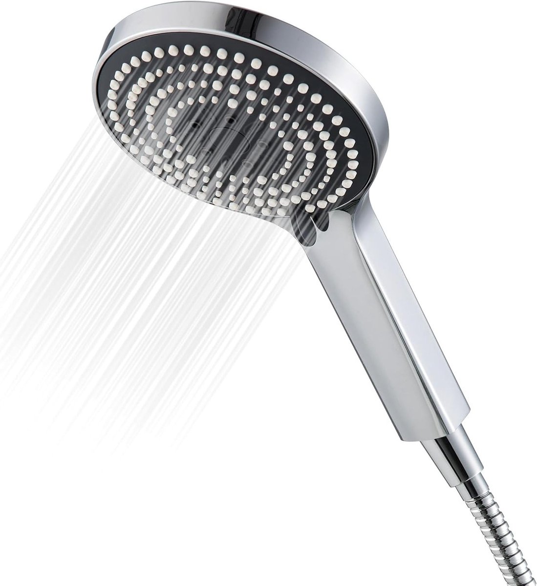 Handdouche met 6 Massageniveaus, Waterbesparend, Flexibele Slang van 1,6m, Grote Diameter (Φ130mm), Chroom Afwerking