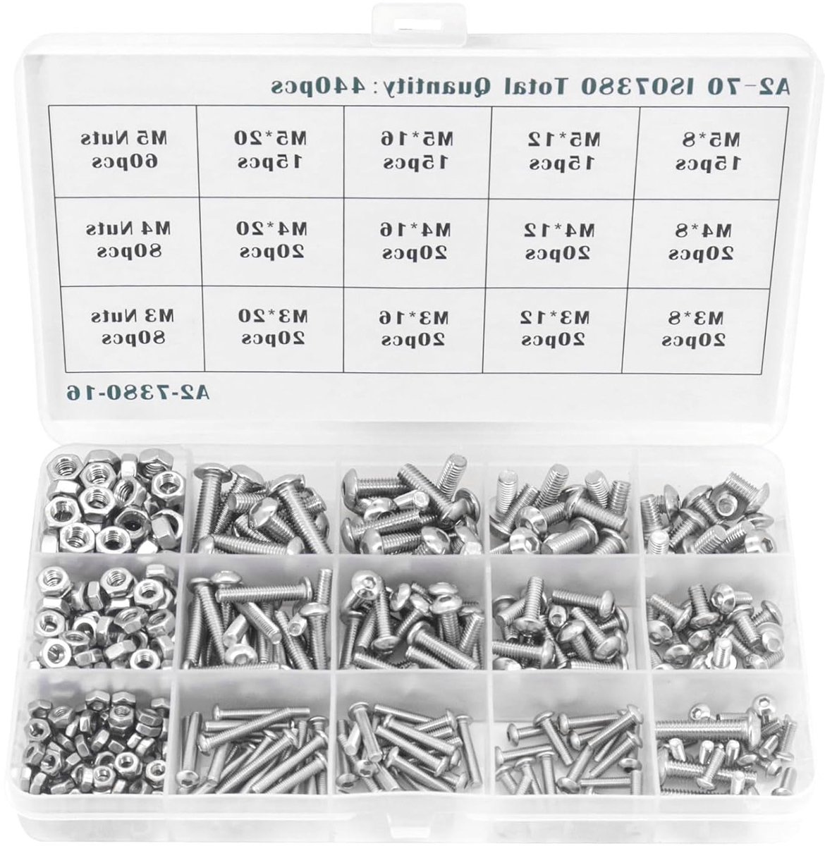 Complete Set van 440 Schroeven, Moeren en Ringen - M3 M4 Assortiment voor Diverse Toepassingen
