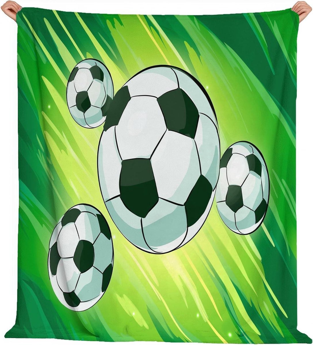 Flanellen Deken - Zachte Plaid - Comfortabel Ontspannen - Cartoon Voetbal Print - 130 x 170 cm - Groen