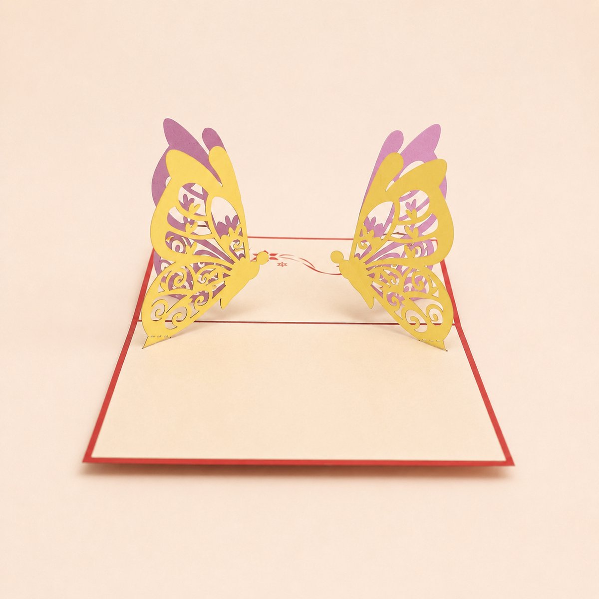 Paperbloom 3D Pop Up Wenskaart – Vlinder Kaart met Gele en Paarse Vlinders – Liefde, Verjaardag, Moederdag of Beterschap