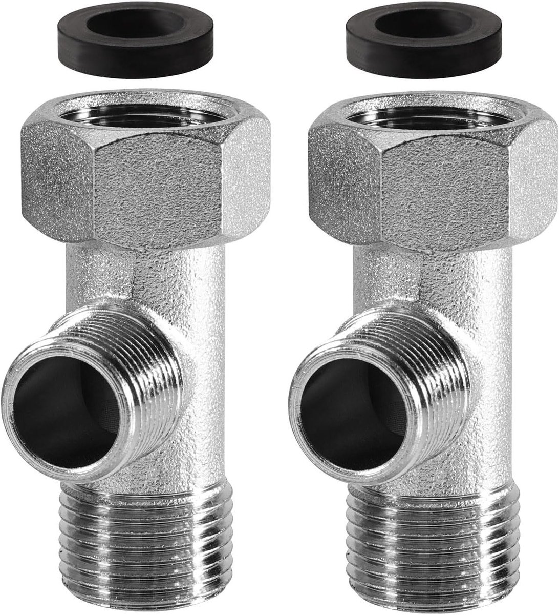 2 Stuks 3-Weg Ventiel T-stuk voor Toiletverbinding, 3/8" Recht & 9/16" Zij aansluiting, Ideaal voor Waterkraan, Wasmachine en Douche Slang