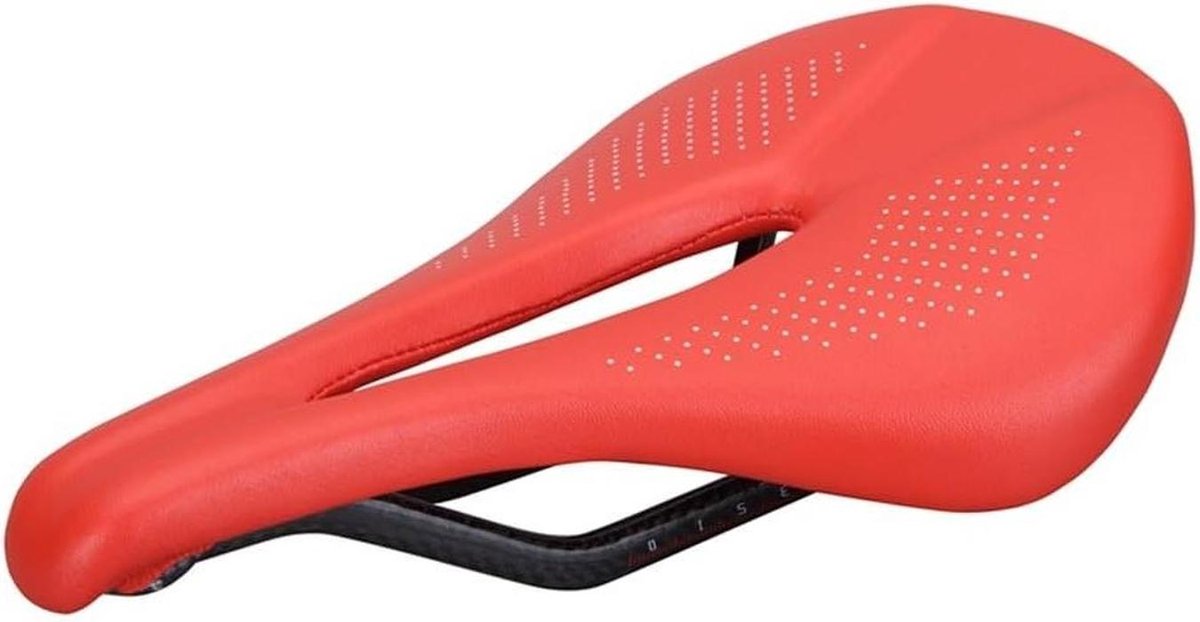 Fietszadel Koolstofvezel - Lichtgewicht Zadel - Racefietsen - Ergonomisch Ontwerp - 240x143 mm - Zwart Rood