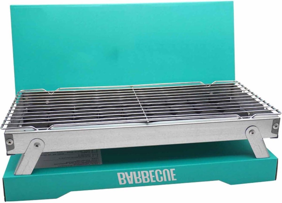 Kleine Buitengrill Draagbare Houtskoolgrill Buiten Koken Herbruikbaar Metaal 38.5 cm Breed Zilver