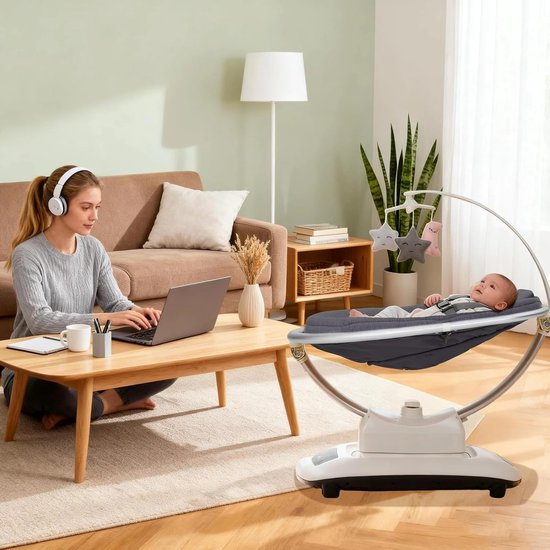 Joorly Electrische Wipstoel - Wipstoel Baby - Eetstoel baby - Kinderstoel - Slimme Afstandsbediening - 5D-schommeltechnologie - Adaptieve Verstelingsmodus - Voor Baby's van 0-6 maanden - Beige — afbeelding 5