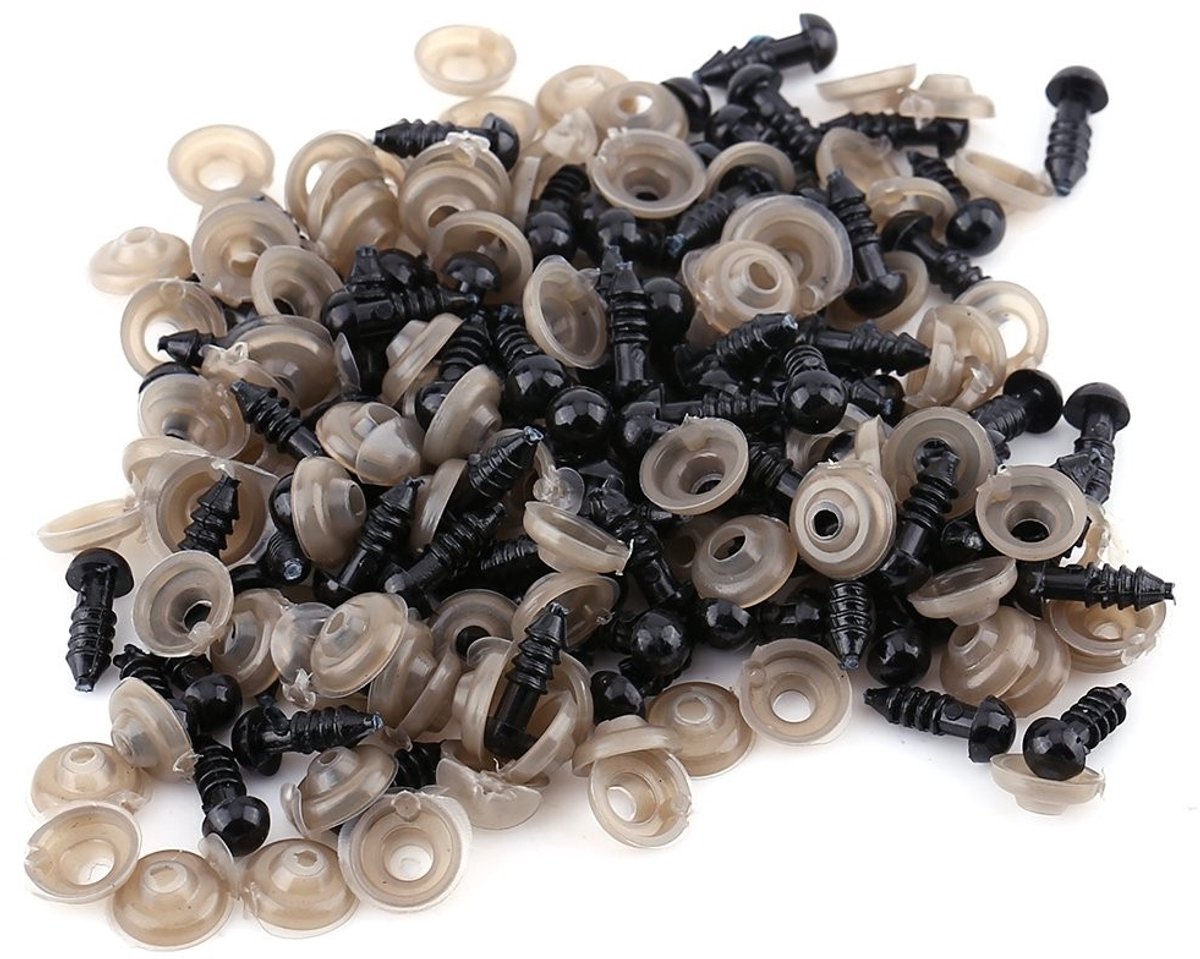 Dailygoods - 100st Zwarte Kunststof Pop Ogen Kit - DIY Amigurumis - Hoogwaardige Kunststof - 6mm - Creatieve Hobby's - Geschikt voor Knuffeldieren en