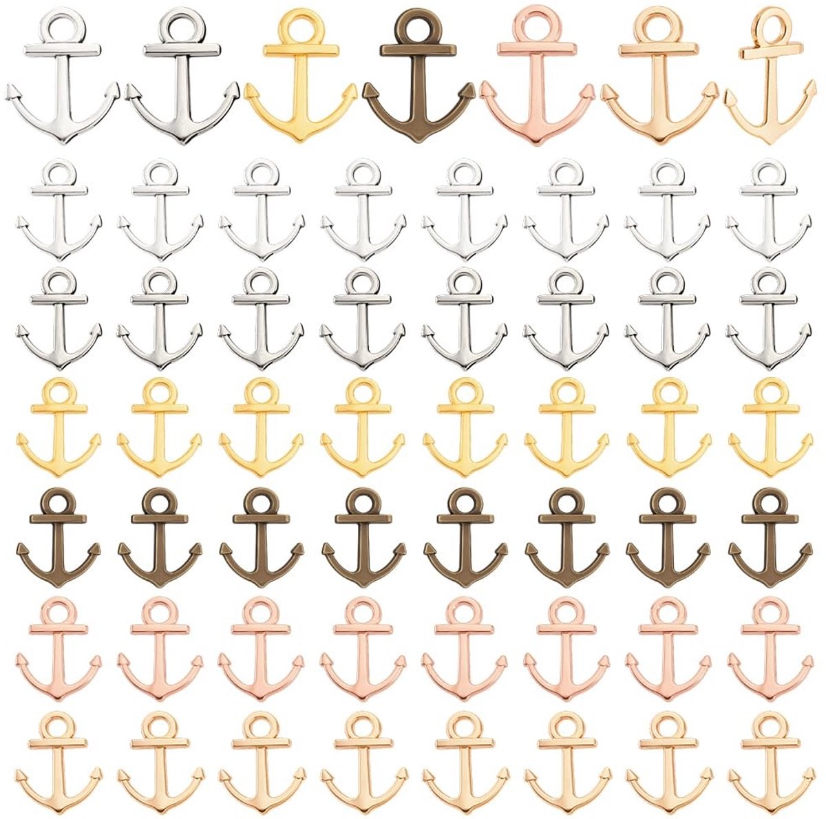 Dailygoods - 90 Stuks Nautische Anker Bedelhangers in 3 Kleuren