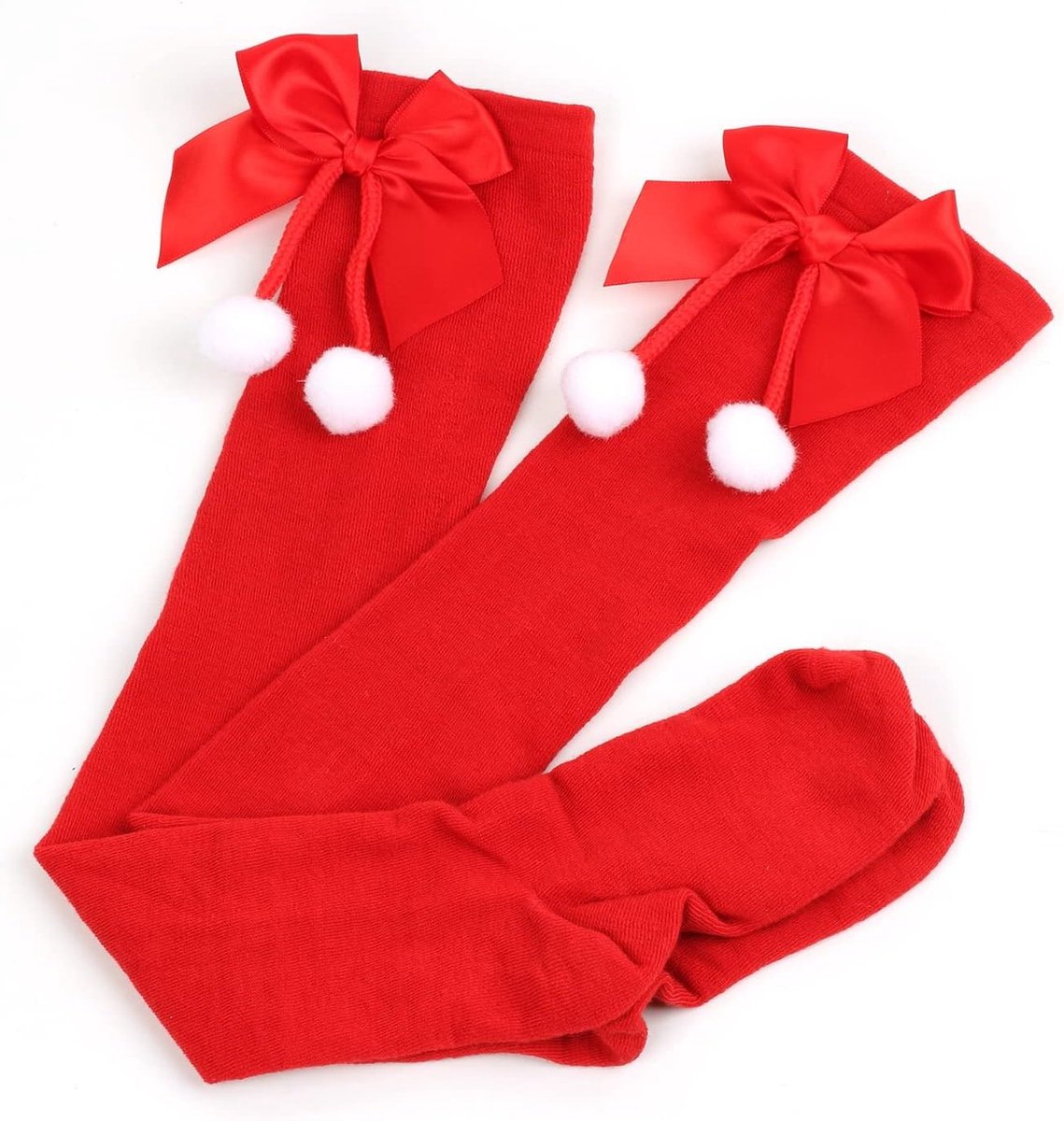 Kerstkousen tot boven de knie met strik - Lange winterkousen en beenwarmers voor vrouwen, perfect voor de feestdagen en winterse look