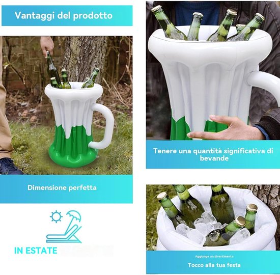 Opblaasbare koeltas - IJsemmer Drankkoeler - Feestjes Buiten - Hawaï-thema ontwerp - Grote capaciteit - Groen — afbeelding 4