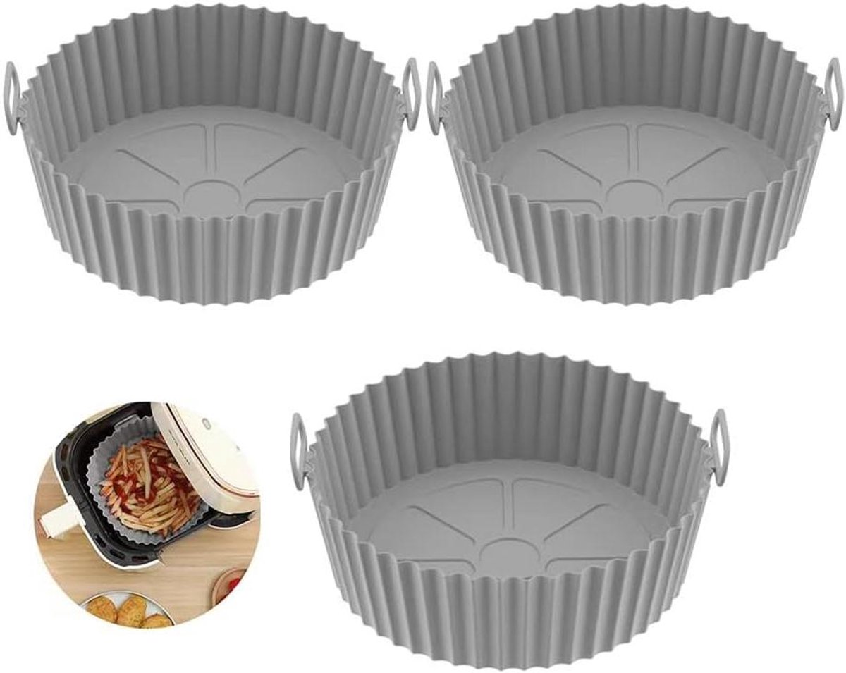 Airfryer Bakvorm - Silicone Mand - Lekker Koken - Met Handvatten - 8 Inch Rond - Grijs