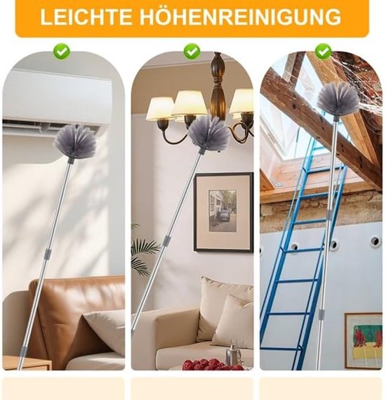 Plumeau Telescoop - Stoffer Verlengbaar - Stof Vrij Maken - Lange Arm - 6 Meter - Grijs — afbeelding 5