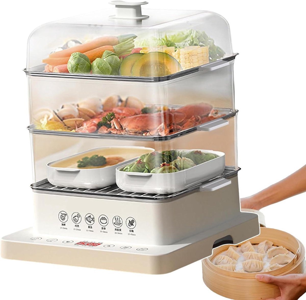 Elektrische Stoomkoker - Voedsel Stoompan - Gezond Koken - 360 Graden Verwarming - 40 Liter Capaciteit - Zilver