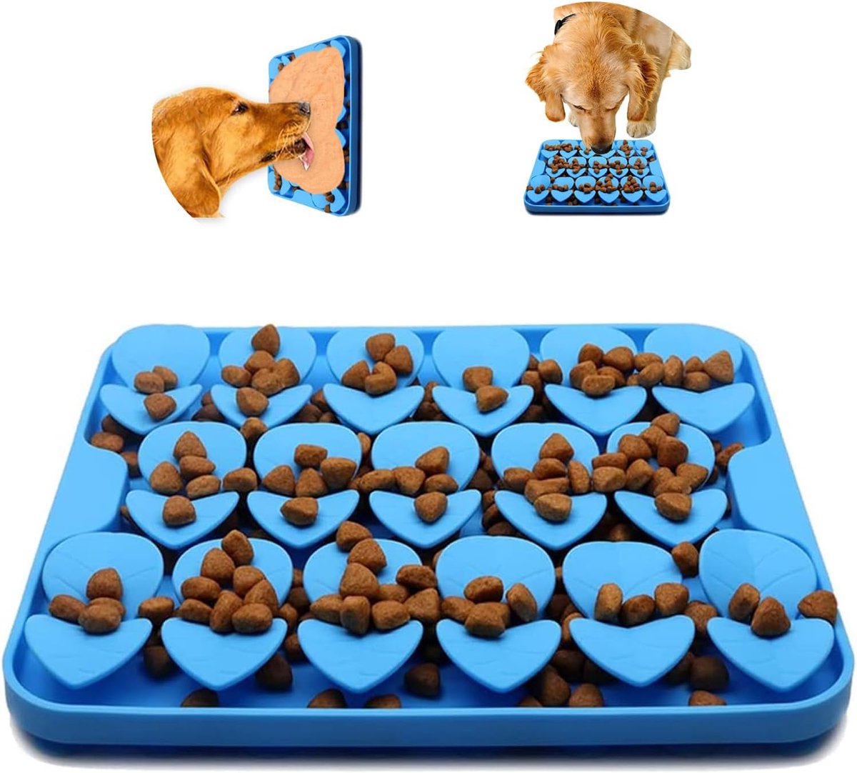 2-in-1 Likmat Hond - Snuffelmat met zuignap - Siliconen Likmat hond - - Voermat - Slowfeeder Hond -Anti schrok - Honden speelgoed intelligentie - Anti Schrok - Voor stimuleert natuurlijke foerageervaardigheid - Blauw