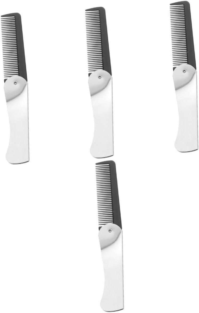 Opvouwbare Kam - Vouwkam Reiskam - Haar Styling - Roestvrij Staal - 4 Stuks - Zwart