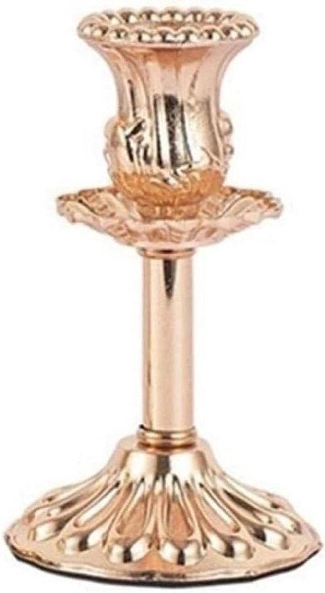 Kandelaars Voor Tafel - Kaars Houders - Sfeervol Diner - Hoogwaardig Metaal - 14cm Hoog - Goud