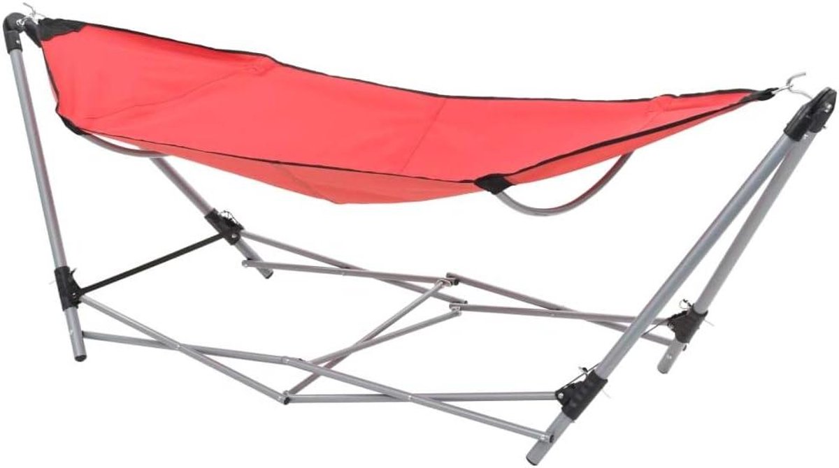 Hangmat met standaard - Opvouwbare relax - Buiten ontspannen - Inklapbaar draagbaar - 241 cm lengte - Rood