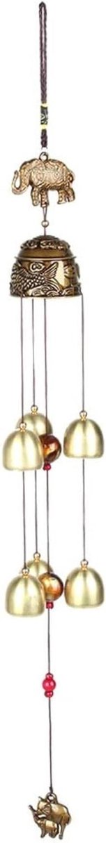 KSTE Elephant Wind Chime Vintage Leaves Elephant Favorable Hanging Ornament, Good Luck Feng Shui Bronze Color Bells - ShopVlot
