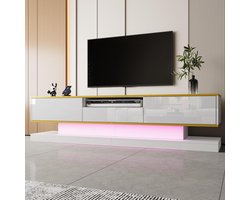 Lexiou TV-kast met drie laden en een open vak – hoogglans met kleurveranderende ledlampen (wit)