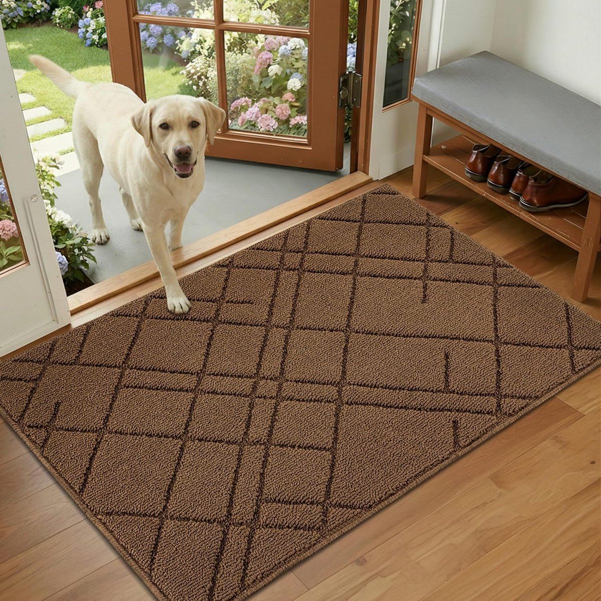 Biscpro Deurmat Binnen, Absorberend Antislip Wasbaar Diamantpatroon, voor Patio Voordeur,