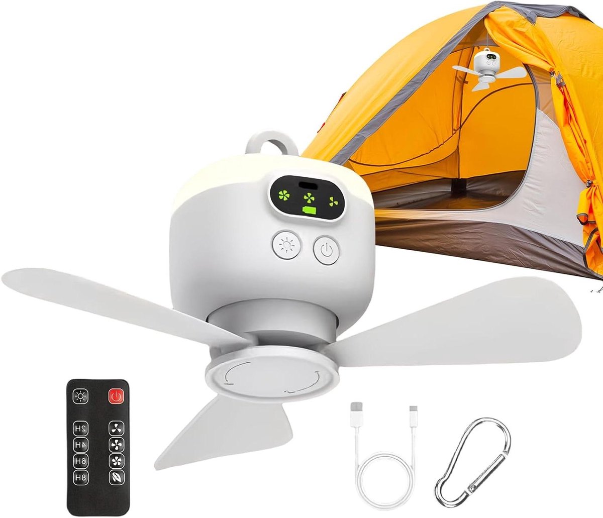 Buiten Plafondventilator - Camping ventilator - Frisse Lucht - Draadloze Afstandsbediening - 25x25x11.5 cm - Wit