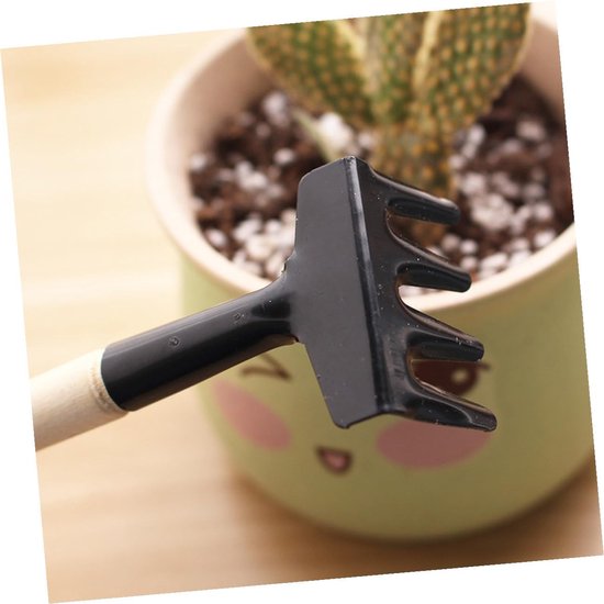 Mini Tuingereedschap - Kleine Hark - Kinder Tuinieren - Duurzaam Houten Handvat - 21 cm Lengte - Zwart — afbeelding 3