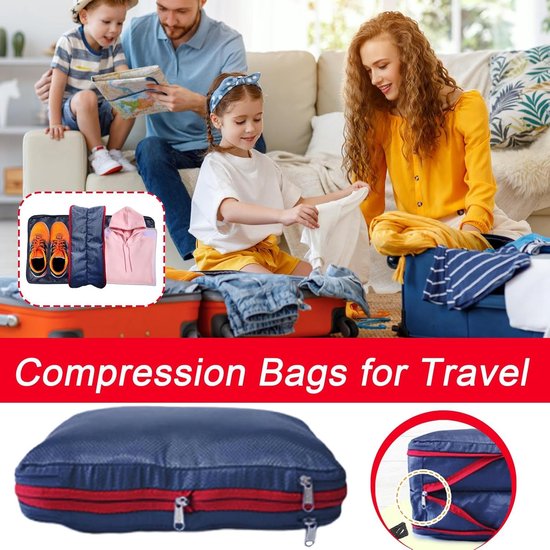 Bagage Compressie Zakken - Kleding Opslag - Ruimte Besparen - Dubbelzijdig Ontwerp - 37.5 cm - Donkerblauw — afbeelding 2
