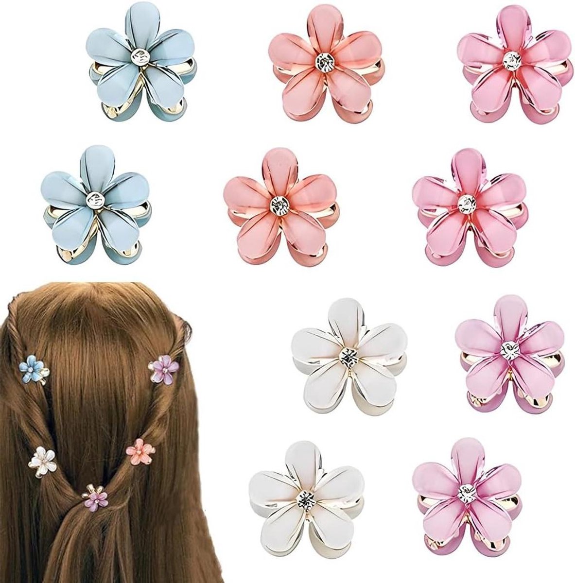 Bloem Haarspeldjes - Mini Clips - Bruiloft Accessoires - Set van 10 - 2 cm - Gekleurd