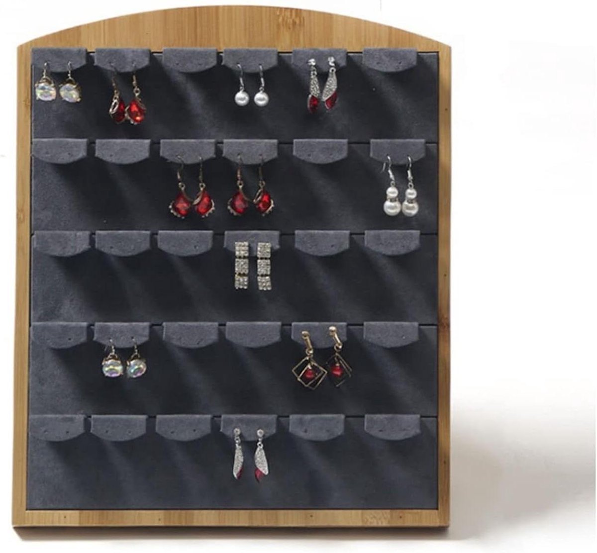 Juwelen Organisator - Oorbellen Display - Sieraden Opbergen - Luxe Bamboe Frame - 36cm Breed - Antraciet