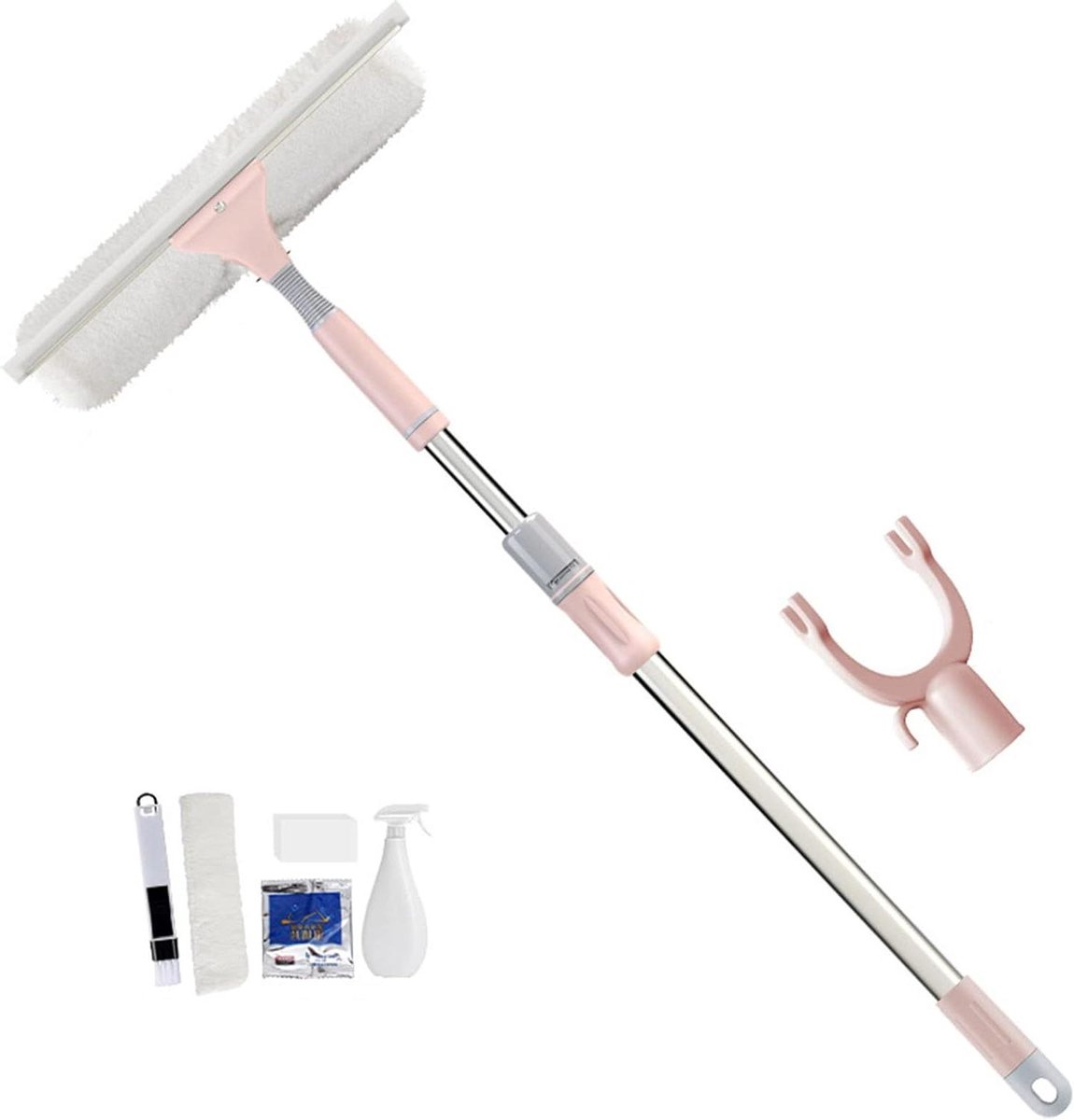 Raamreinigingsborstel - Glaswisser - Ramen Zemen - Telescopische steel - 90-135cm - Roze