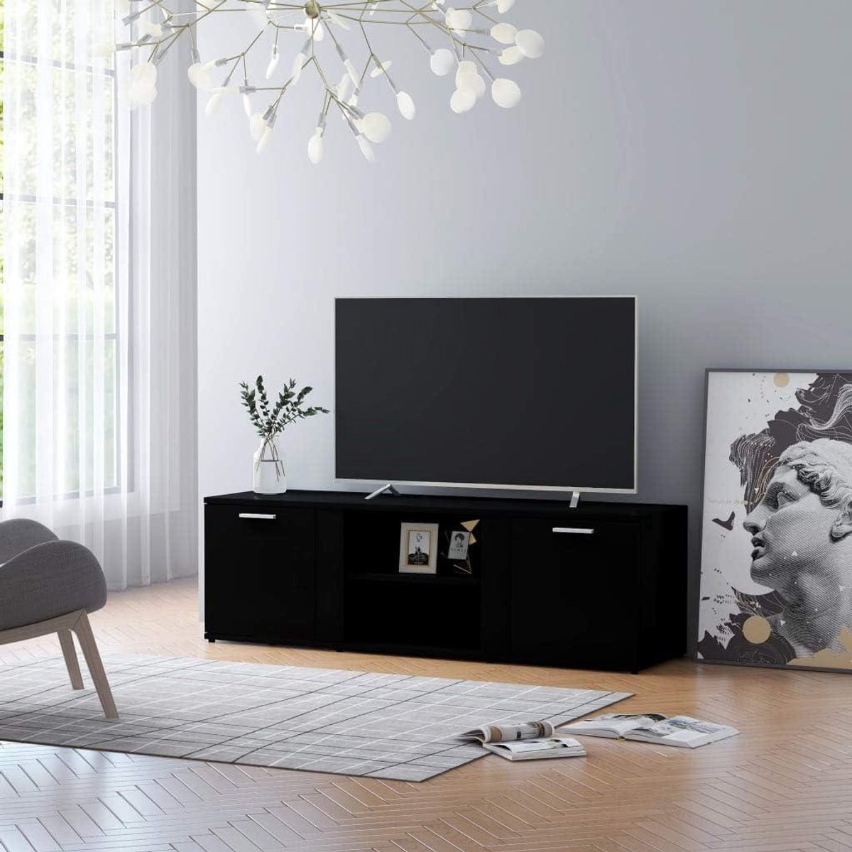 TV Kast - Media Meubel - Entertainment Opslag - Tijdloos Ontwerp - 120 cm - Zwart