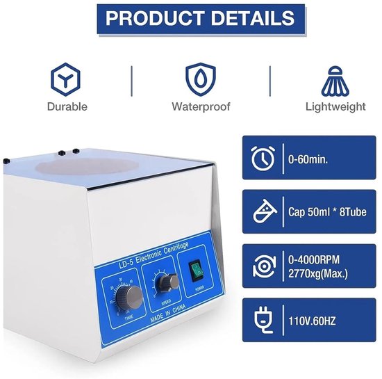 Laboratorium Centrifuge - Tafelmodel Machine - Vloeistoffen Scheiden - Nauwkeurige Controle - 20 ml x 12 - Grijs — afbeelding 2
