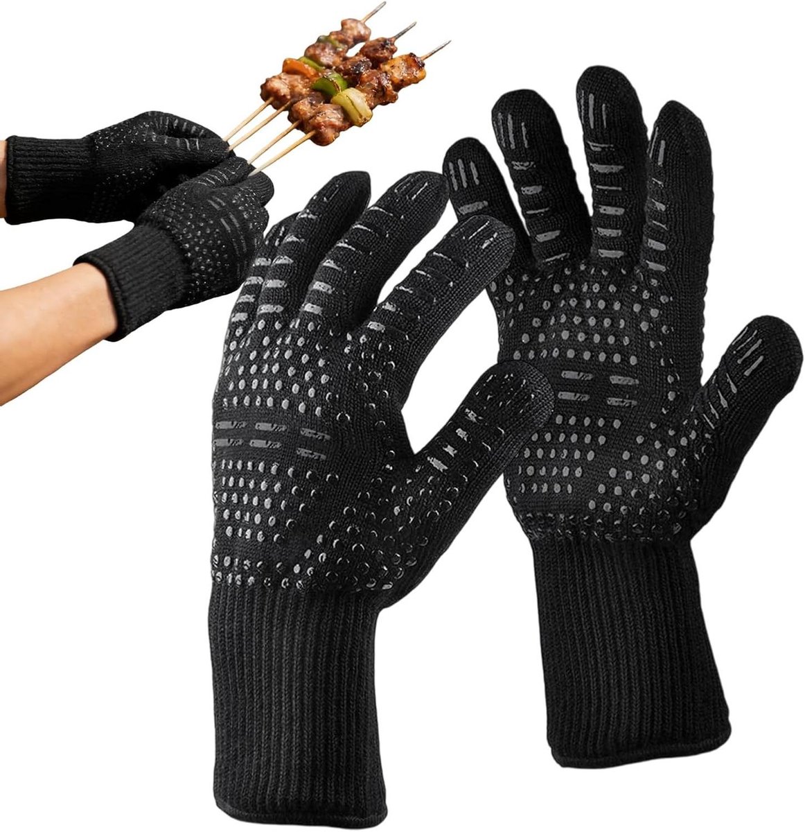 Hittebestendige handschoenen - Ovenwanten keuken - Veilig koken - Antislip siliconen textuur - Niet gespecificeerd - Zwart