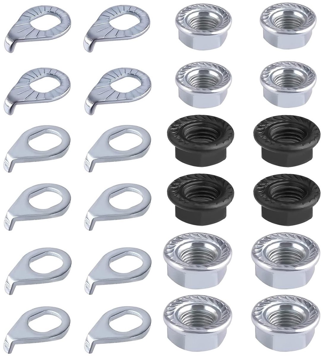 12 Stuks Flensmoeren voor Fietsen, RVS Moeren met Lock Teeth, Geschikt voor M8, M9.5 en M10, Ideaal voor Mountainbike Accessoires en Onderhoud