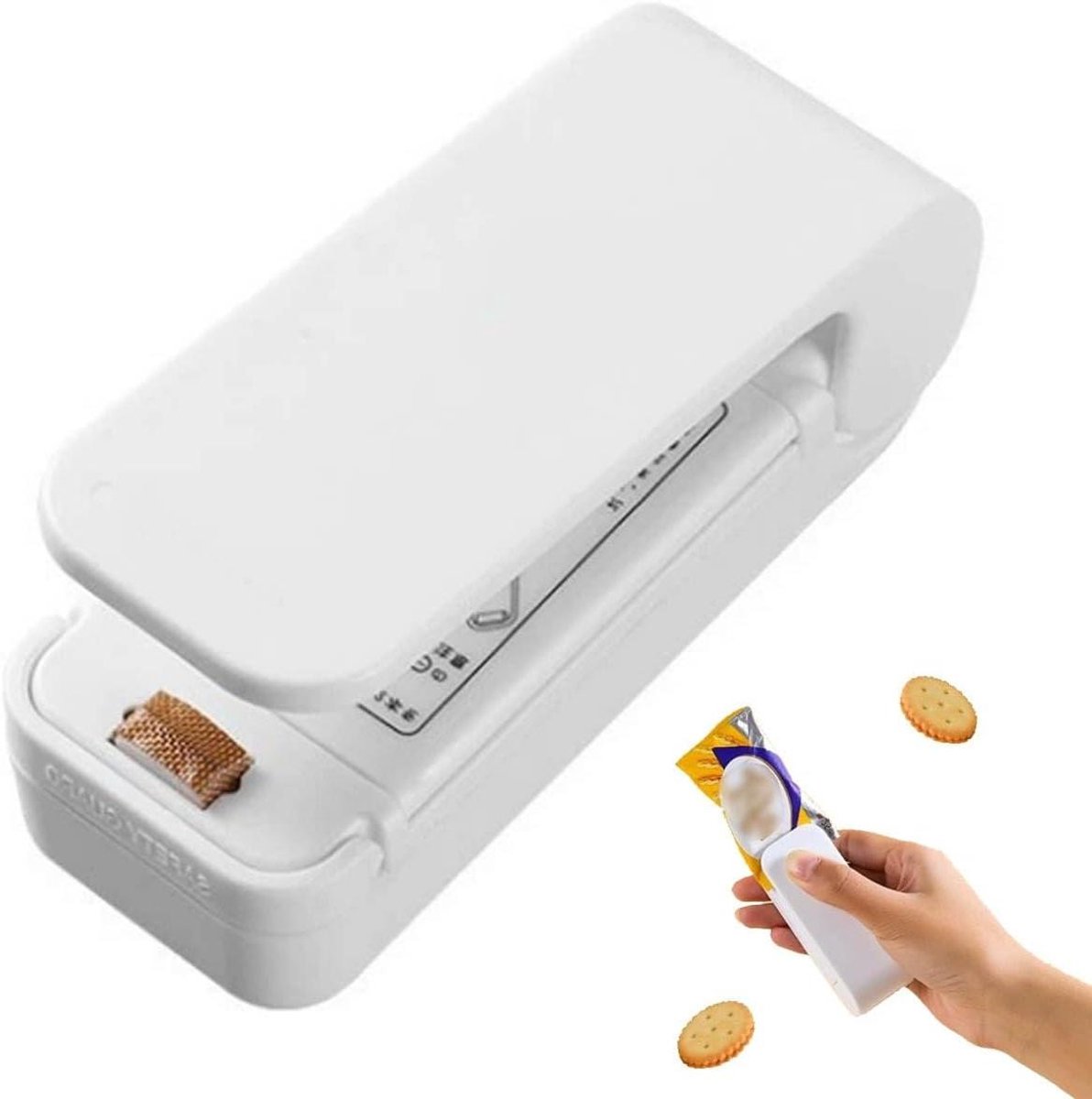 Mini Vacuüm Sealer - Zaksealer Hitte - Voedsel Vers Houden - 2 in 1 Tool - 9 cm Lengte - Wit