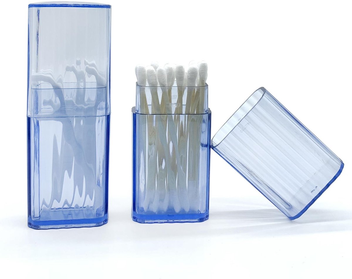 Innovra - QCTrial - Cosensi - Dailygoody - Travel Cotton Swab Holder - Dispenser voor wattenstaafjes - Compact en praktisch - Blauw - Opbergbakje voor tandenstokers - Perfect voor ...