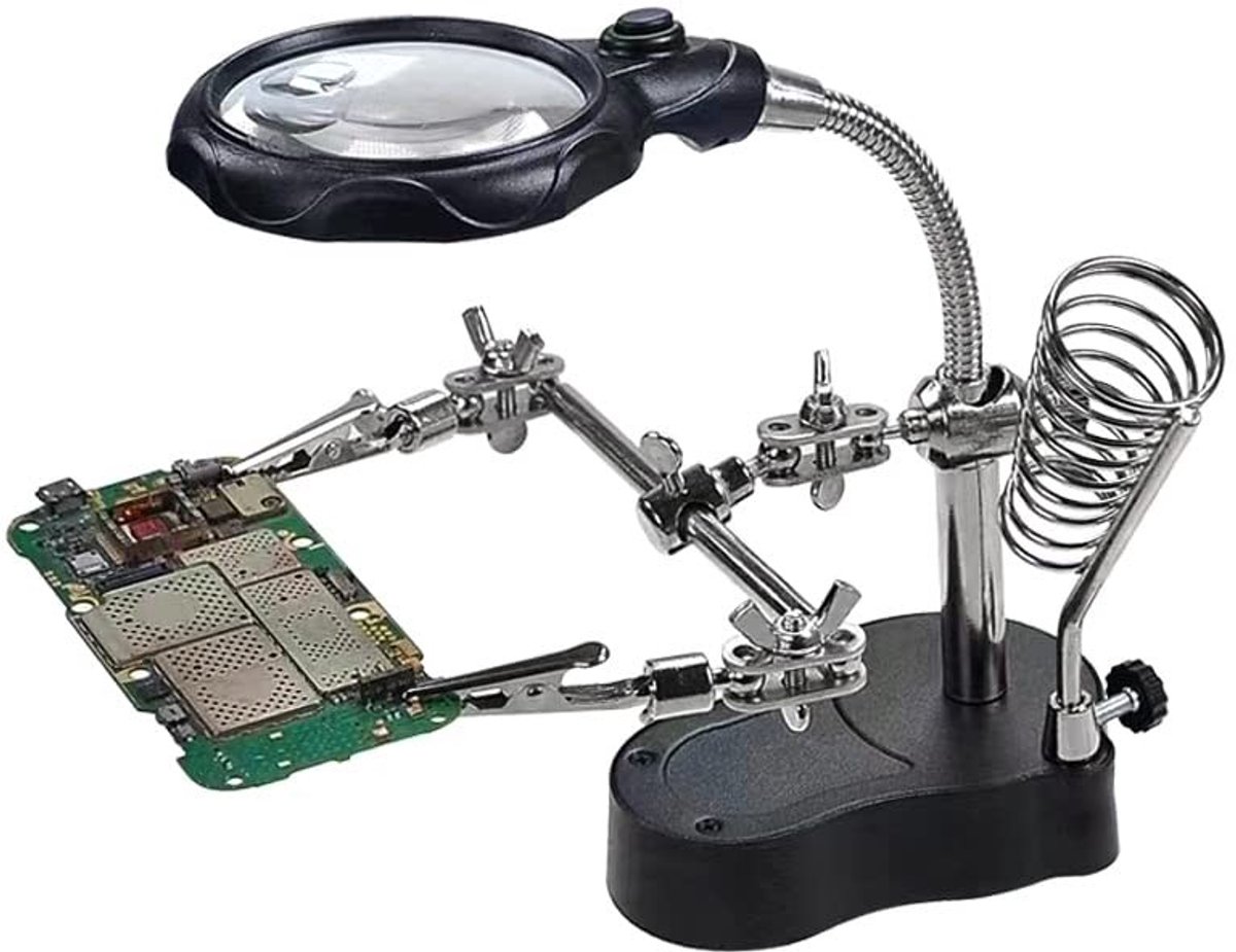 Innovra - Dailygoods - Helpende Handvergrootglas met Licht - Derde Handgereedschap - Flexibele verstelbaarheid - Geschikt voor soldeerreparaties - LED-verlichti