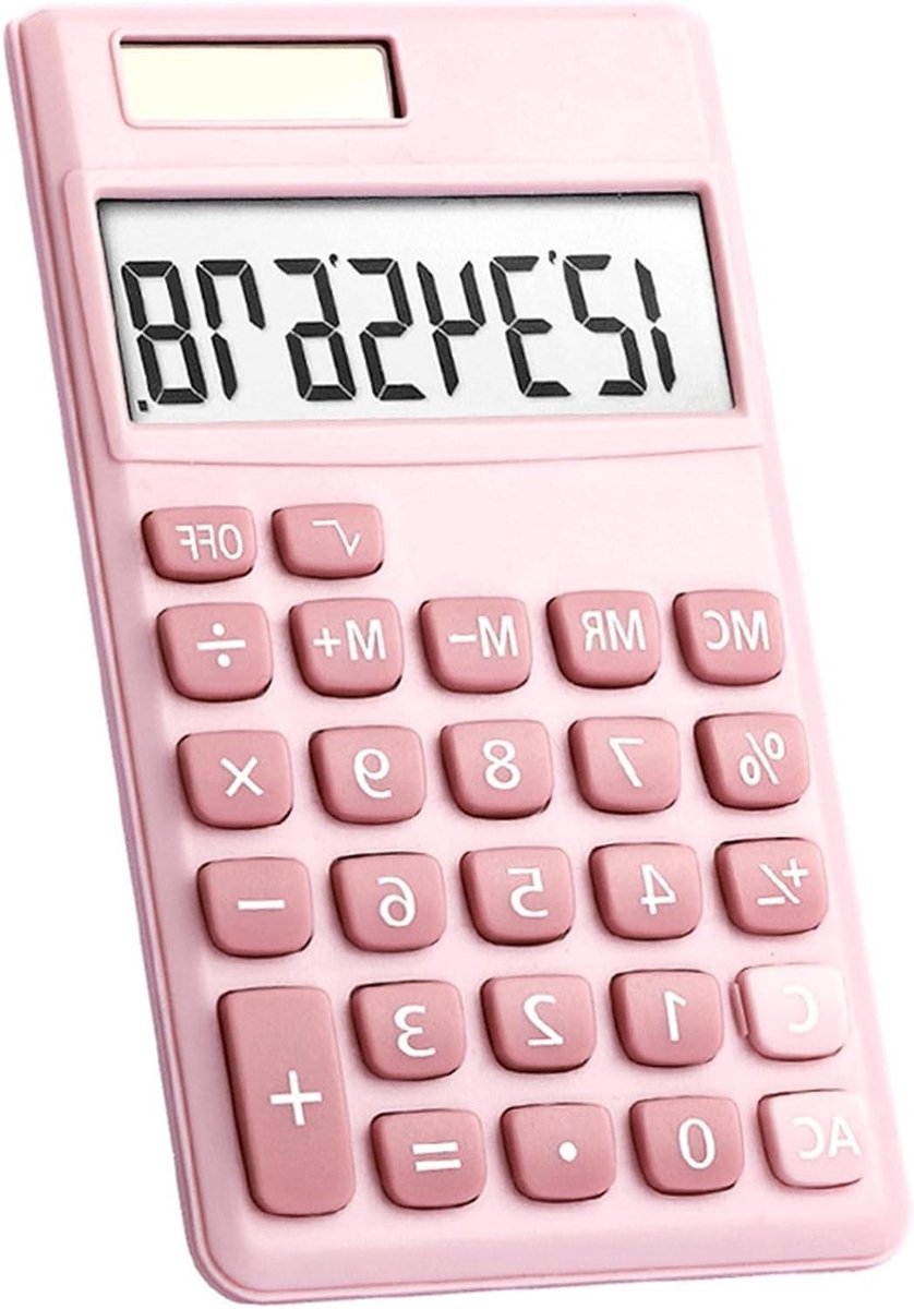 Mini Rekenmachine - Zakrekenmachine Compact - Snelle Berekeningen - Zonne-energie Groot Display - 11.5cm Lengte - Roze