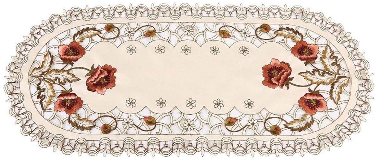 Dailygoods - Geborduurde Tafelloper met Rode Bloemen voor Tafeldecoratie