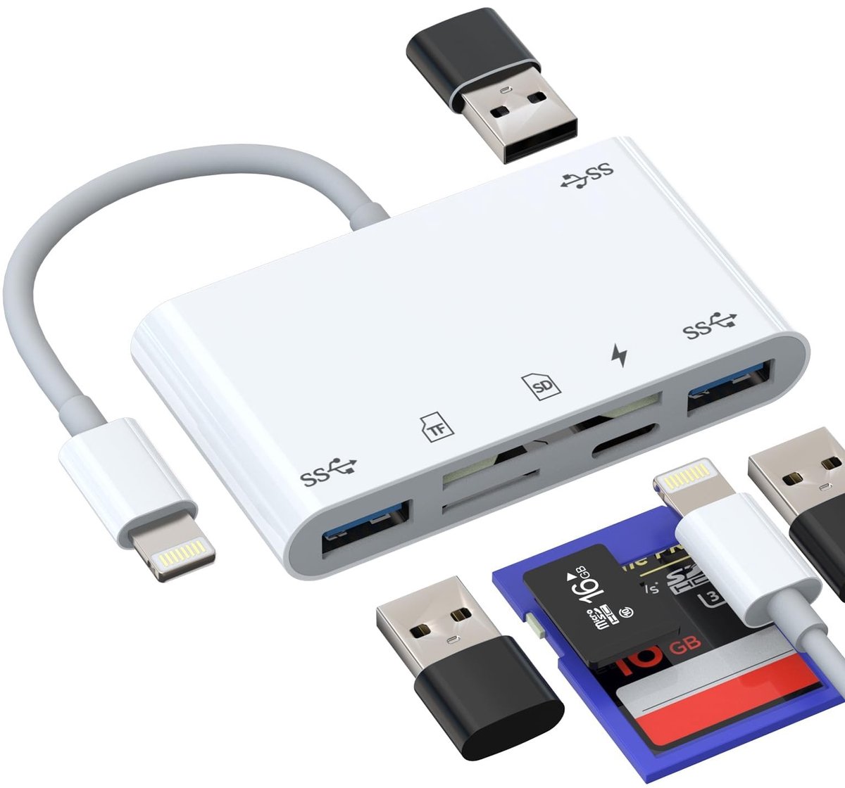 Dailygoods - 6-in-1 Lightning USB-adapter met SD/Micro SD Kaartlezer
