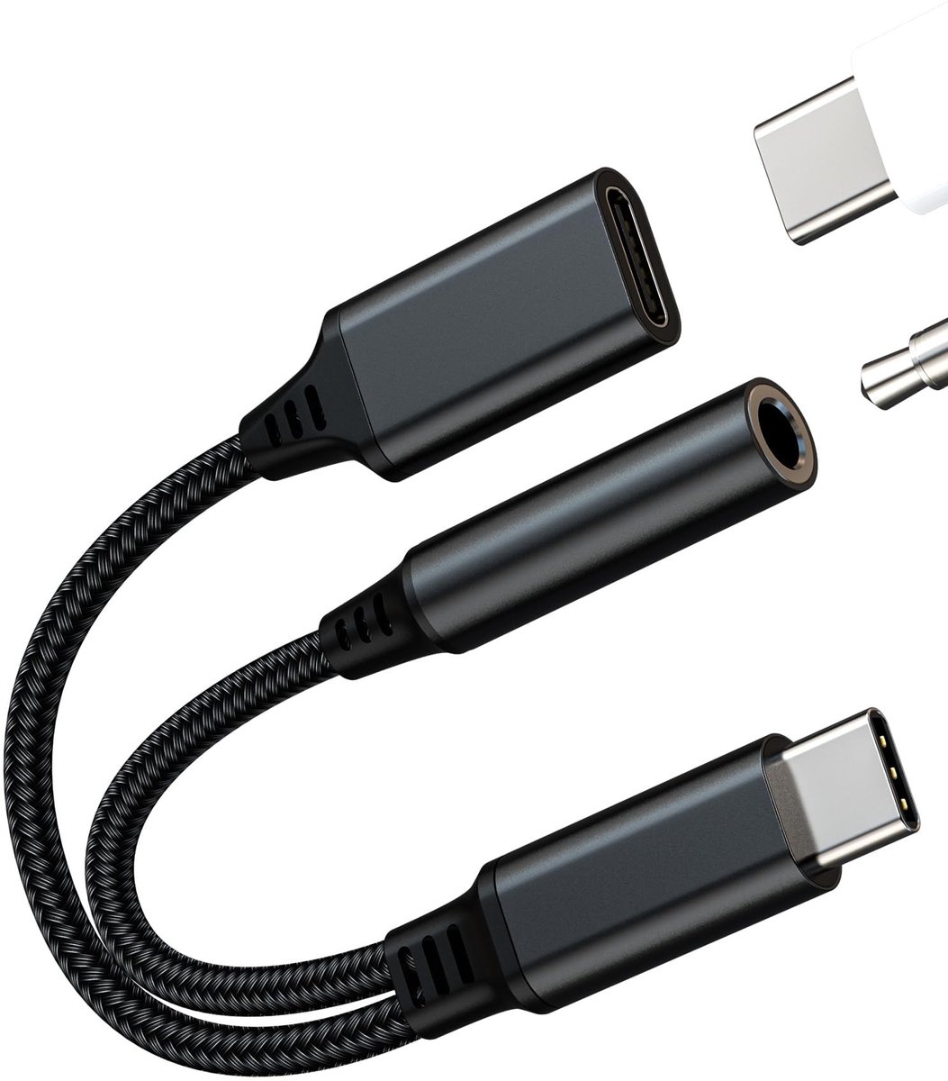 Dailygoods - USB C naar 3,5 mm Koptelefoonadapter met Oplaadfunctie