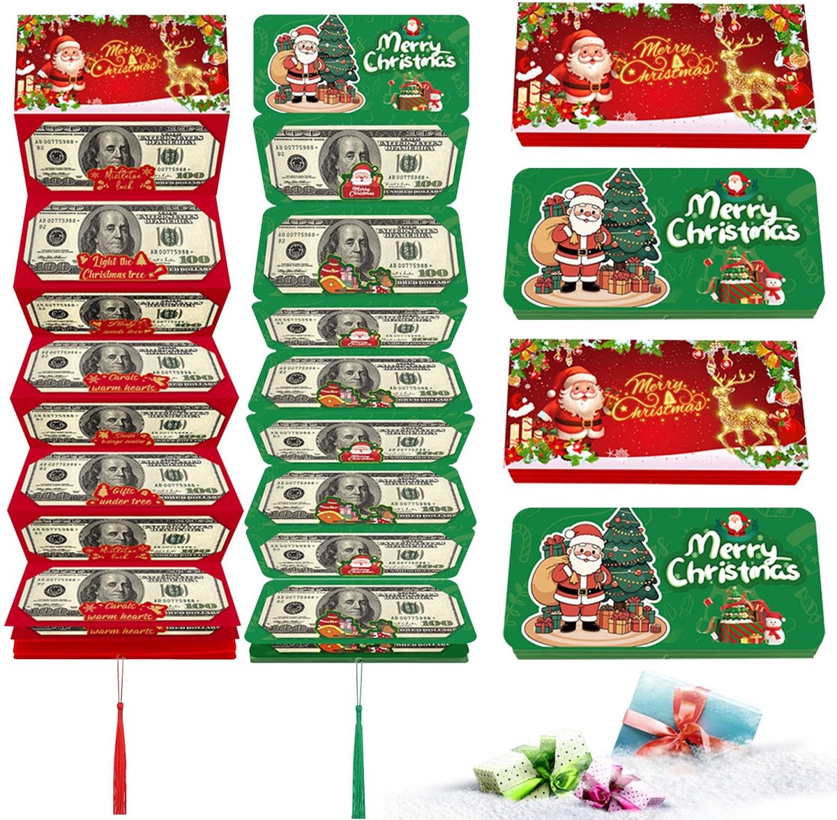 Dailygoods - 4 Stuks Kerst Geldportefeuilles voor Cadeaus