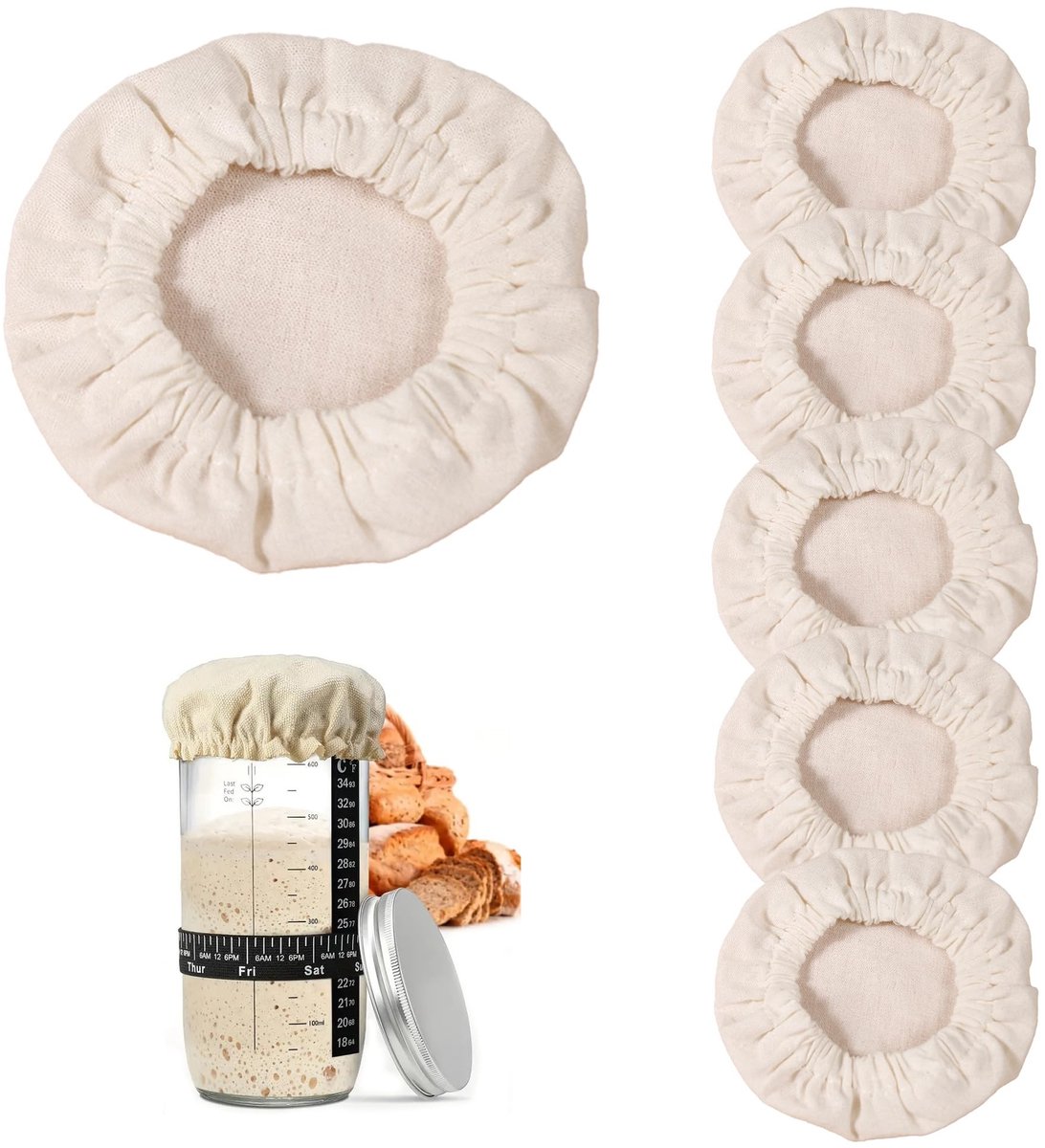 Dailygoods - Herbruikbare Katoenen Zuurdesem Afdekkingen 11 cm, 6 Stuks
