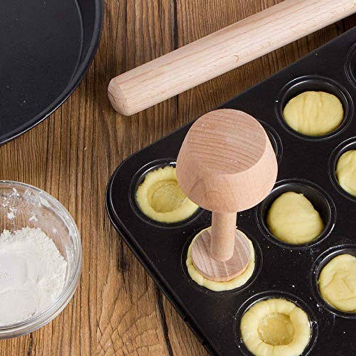 Dailygoods - Houten Eiertaartjes Tamper voor Bakken