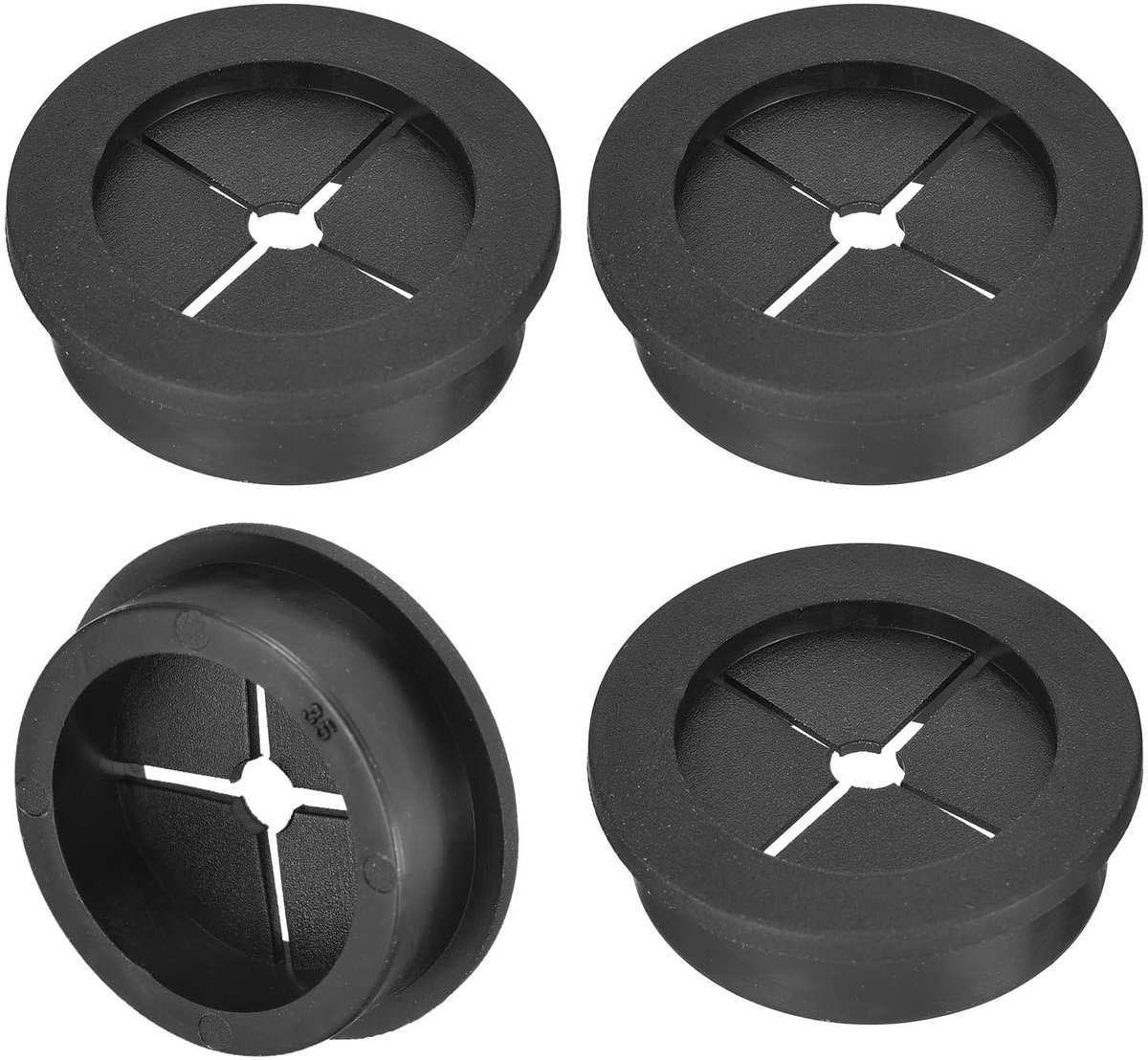 Dailygoods - Set van 4 Rubber Bureau Kabeldoorvoertules, Zwart