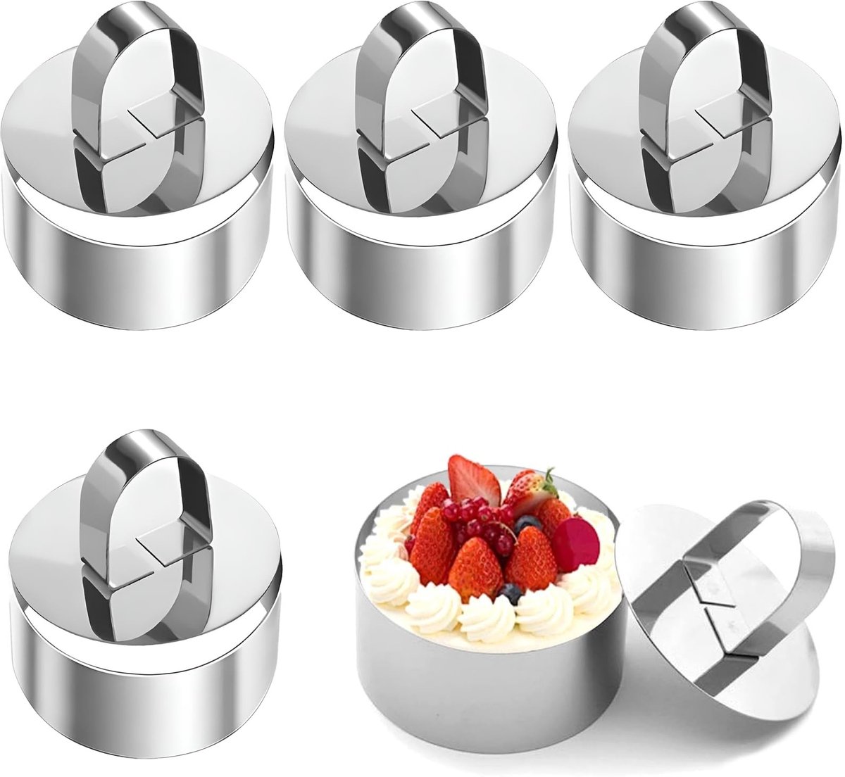 Dailygoods - Set van 4 Dessertringen Roestvrij Staal met Deksel