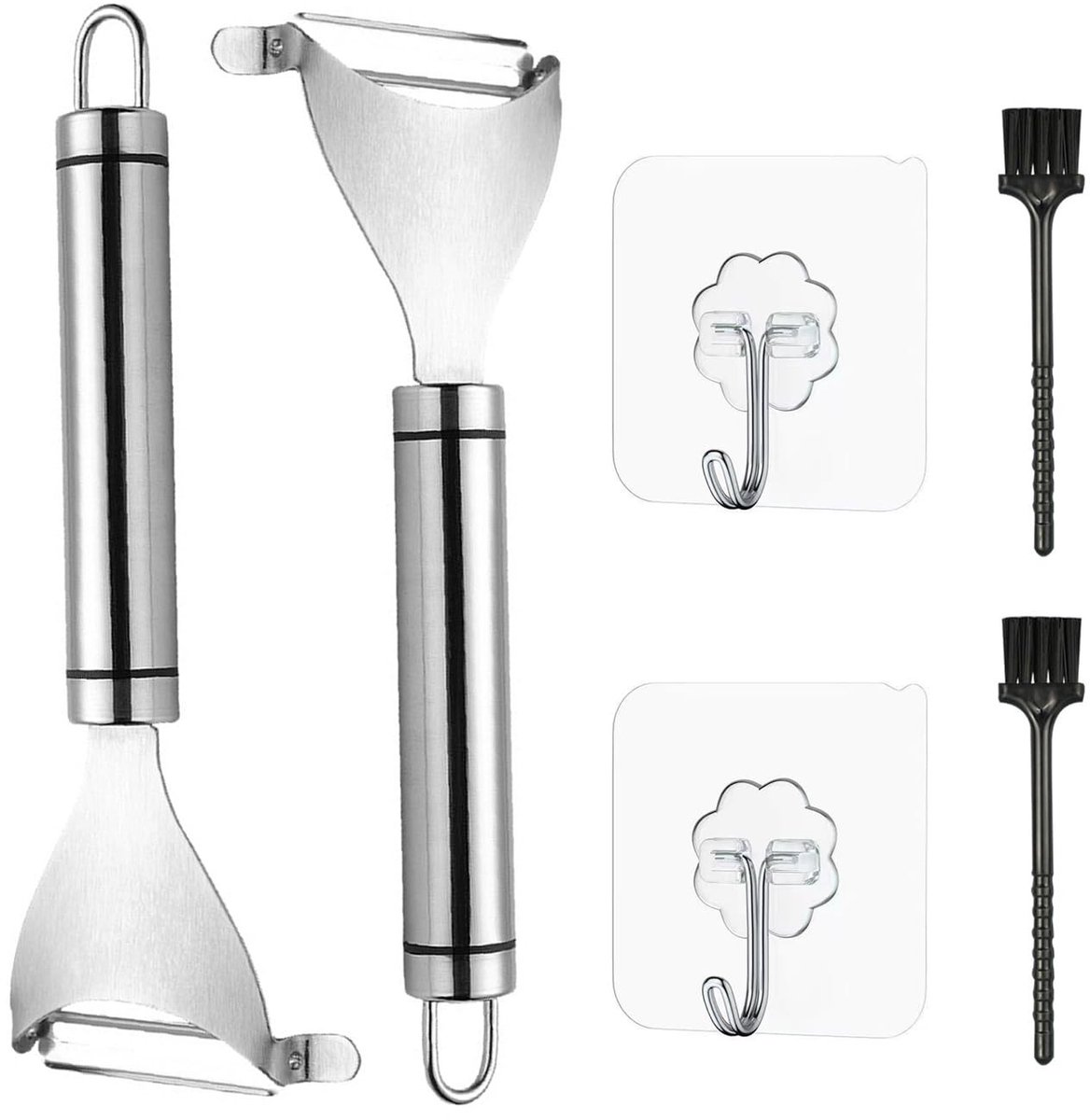Dailygoods - Set van 2 RVS Spaarschillers met Haken en Reinigingsborstels