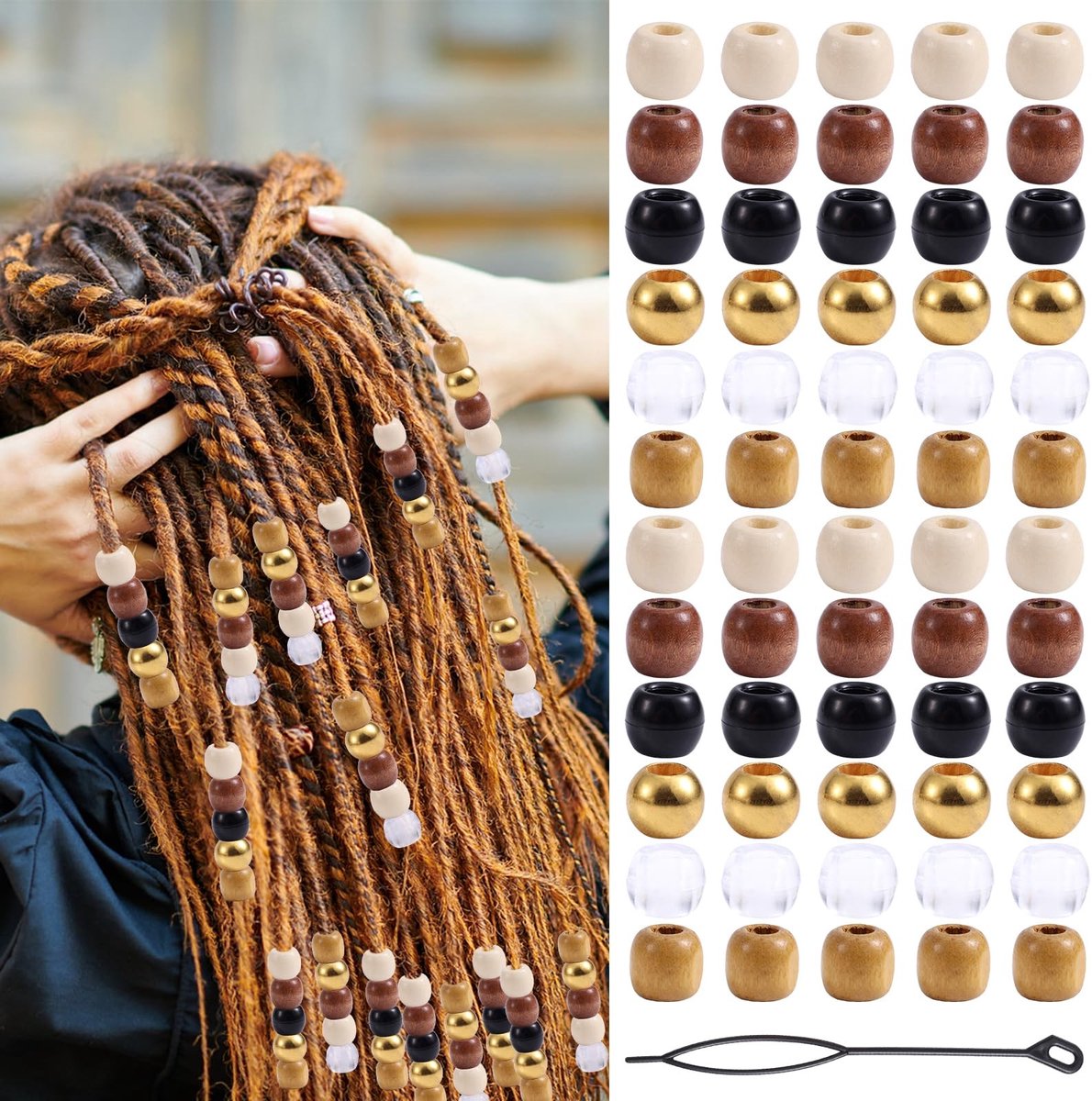 Dailygoods - Set van 60 Houten Haar Kralen voor Vlechten