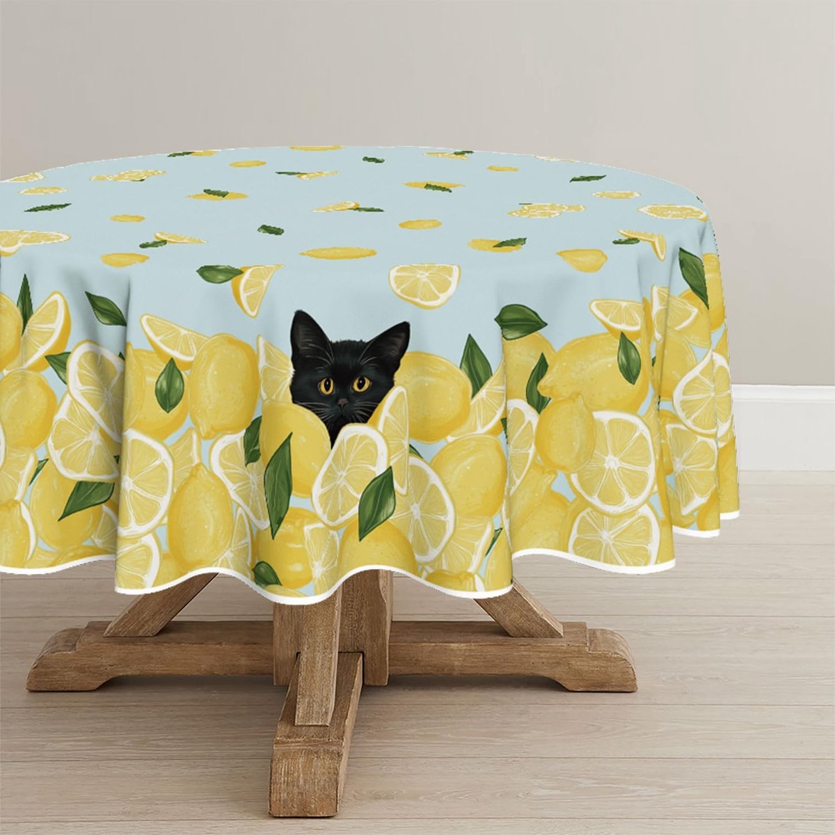 Dailygoods - Rond Tafelkleed Geel met Citroen en Kat 120 cm