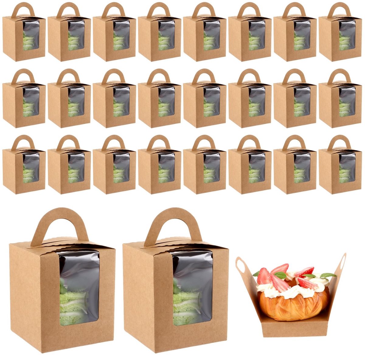 Dailygoods - 100 Stuks Cupcake-Boxen met Venster en Handgreep