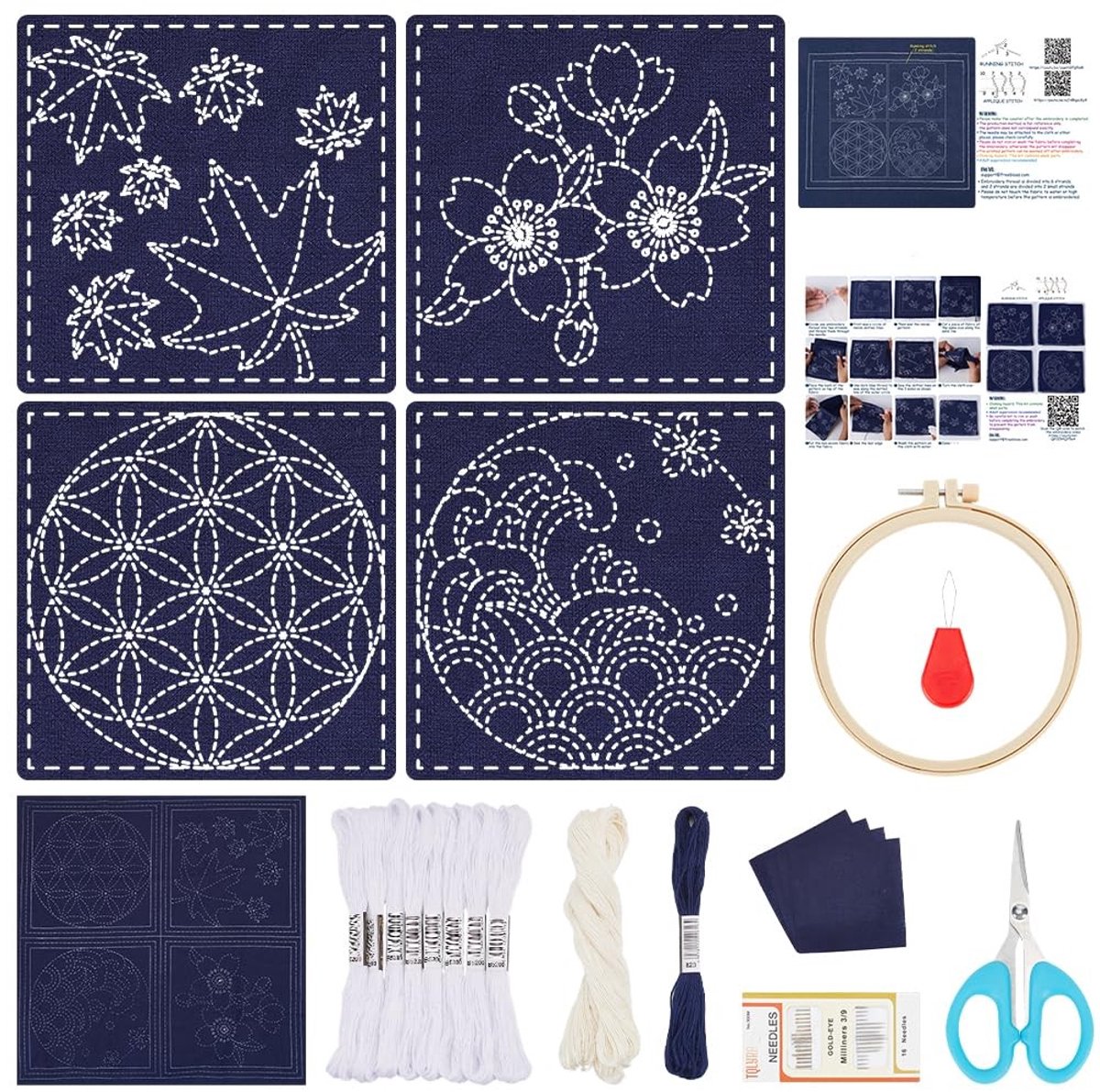 Dailygoods - DIY Sashiko Onderzetters Borduurset met 4 Patronen
